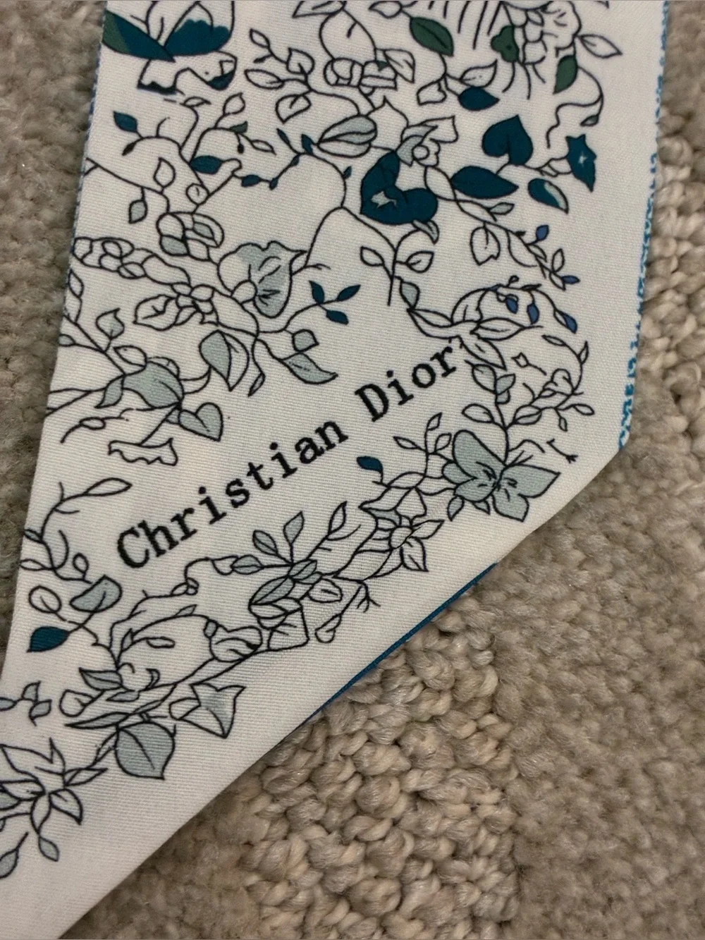Dior Mitzah Silk Twilly Scarf Blue Toile de Jouy Hair Tie or Handle Wrap